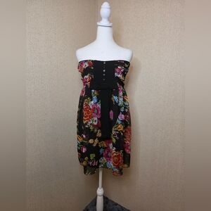 FIRE LOS ANGELES Black Floral Strapeless Mini Dress SZ:Medium